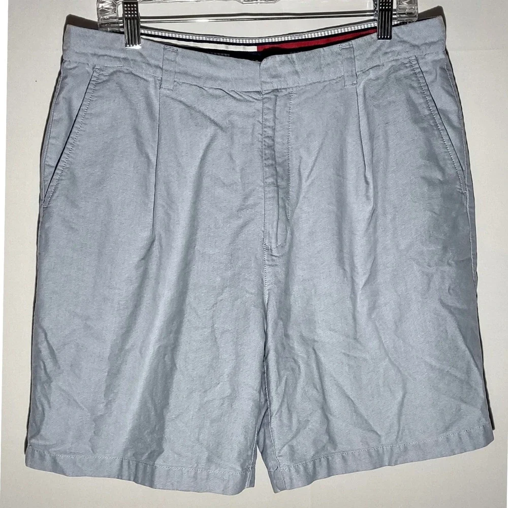 Vintage Tommy Hilfiger Mens Pleated Chino Shorts Light Blue MAS-GIL 2001 Size 34